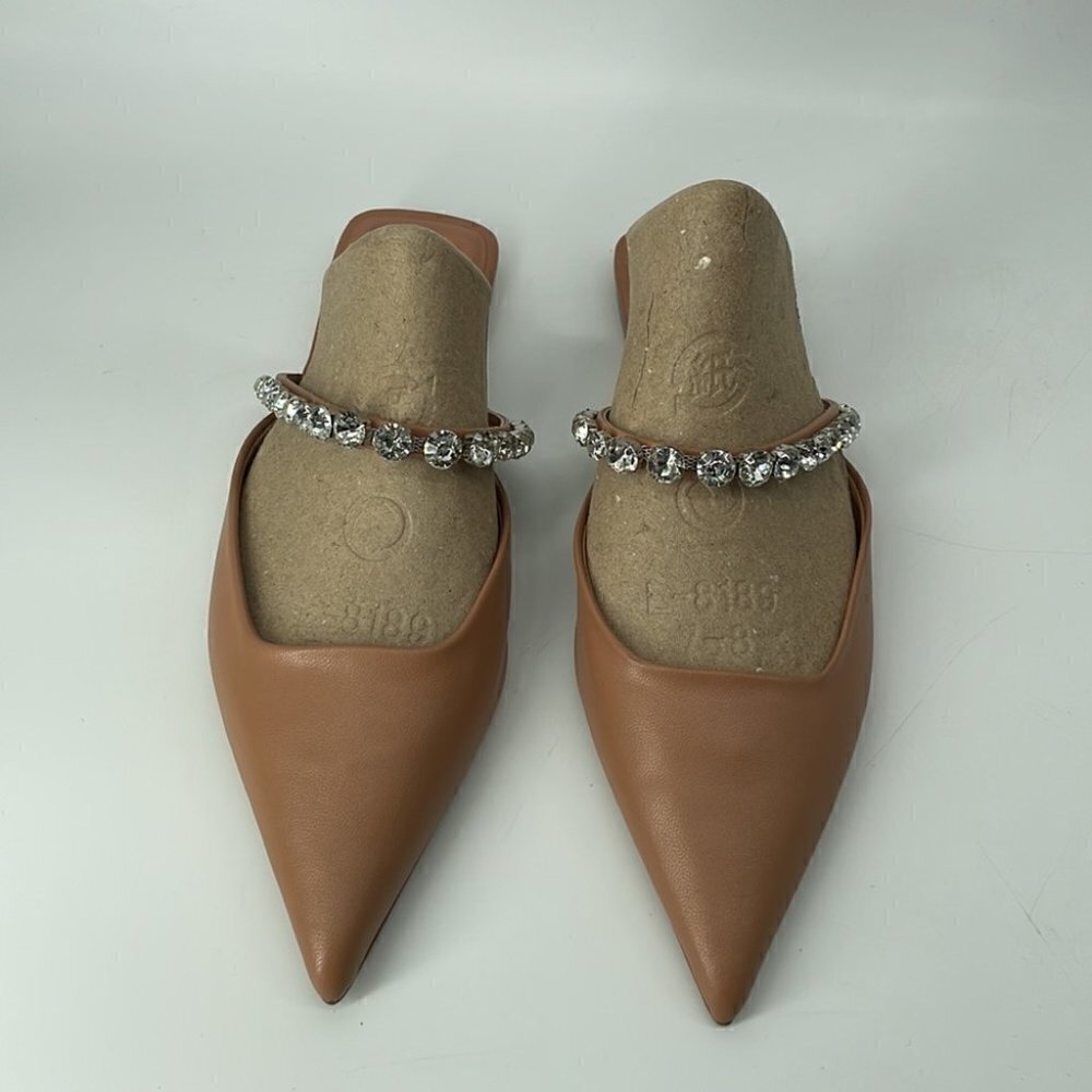 Zara sling back flat point shoes with rhinestones neutral beige brown sz 6 - Picture 6 of 13